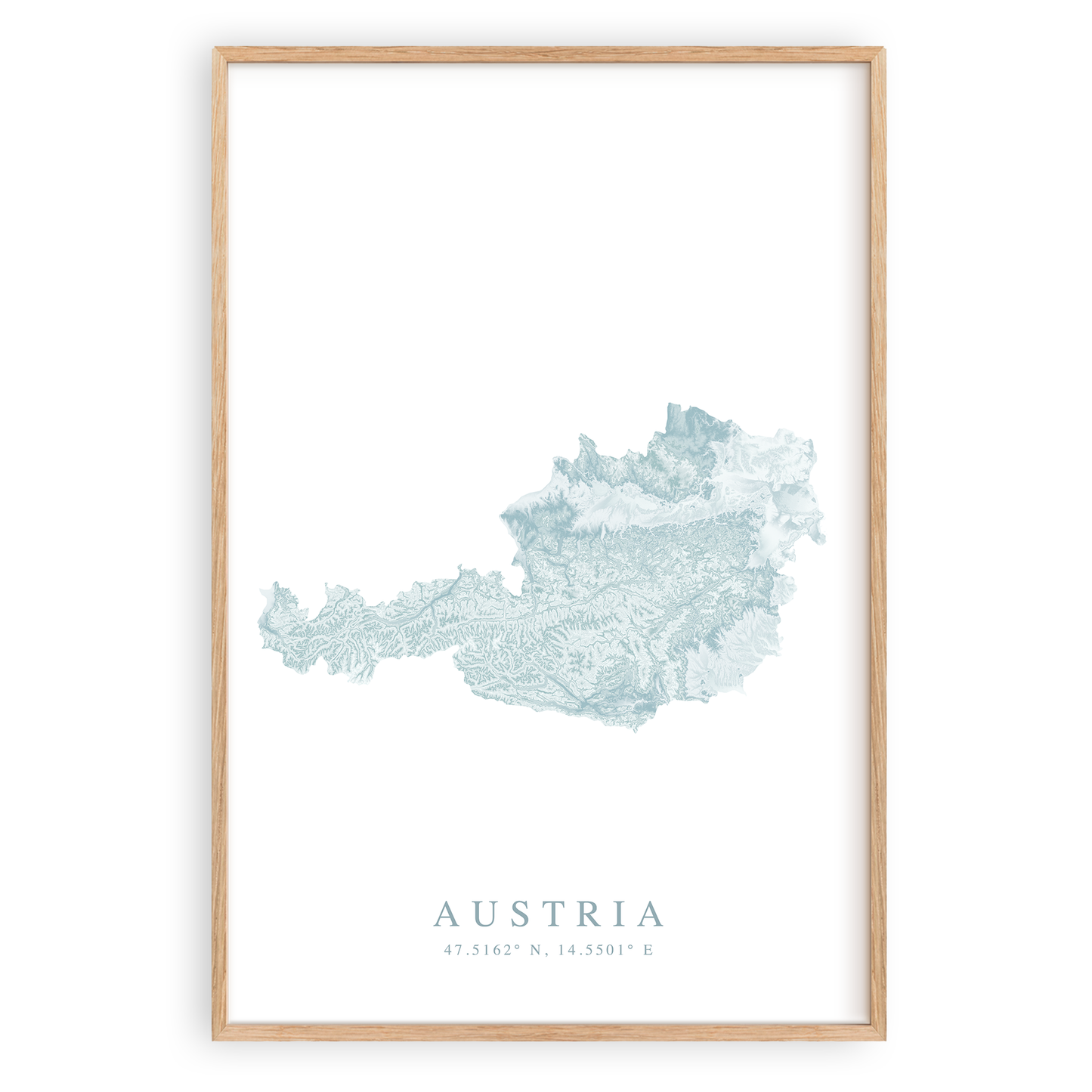 austria map print in wood frame