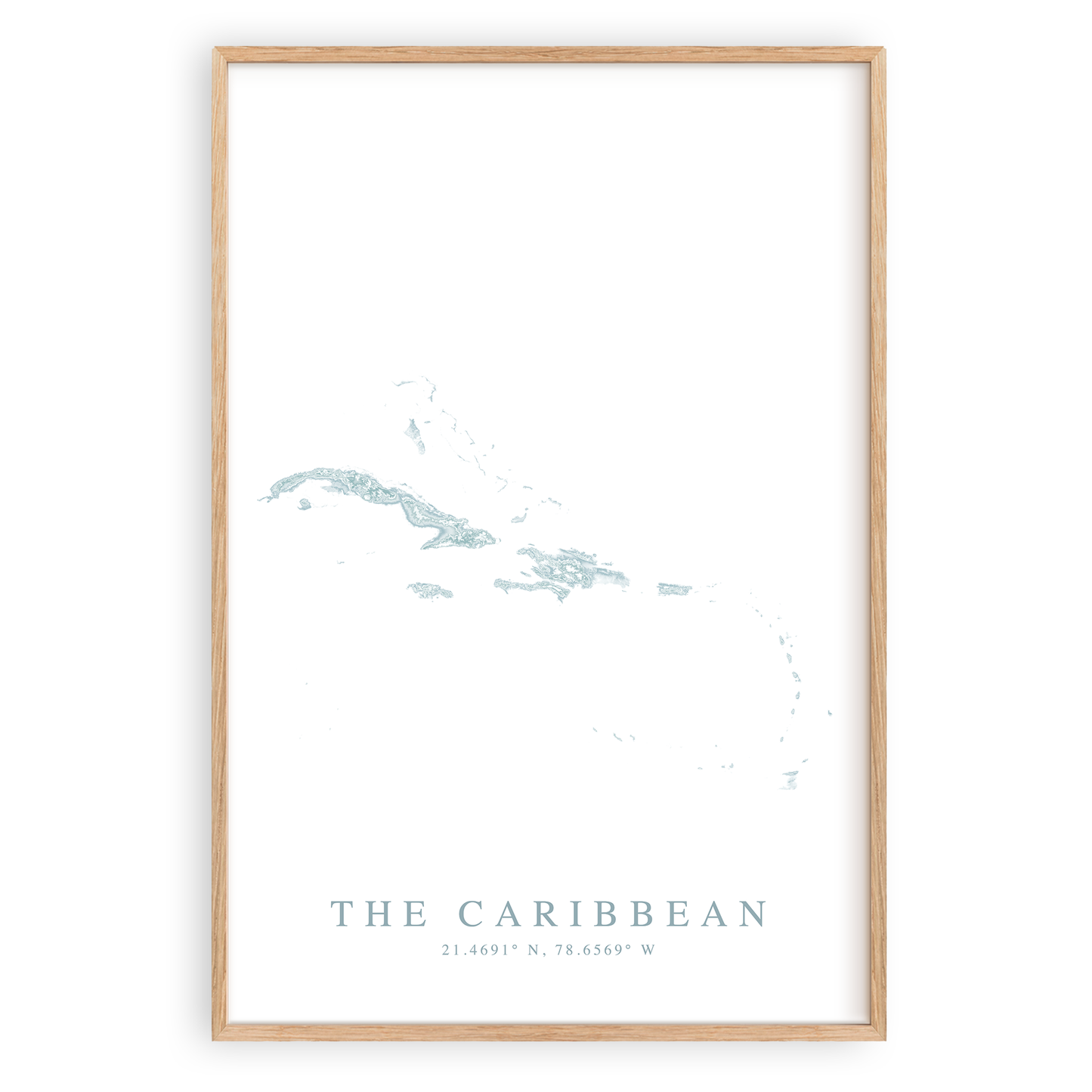 caribbean map print in wood frame