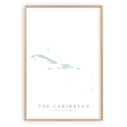 caribbean map print in wood frame