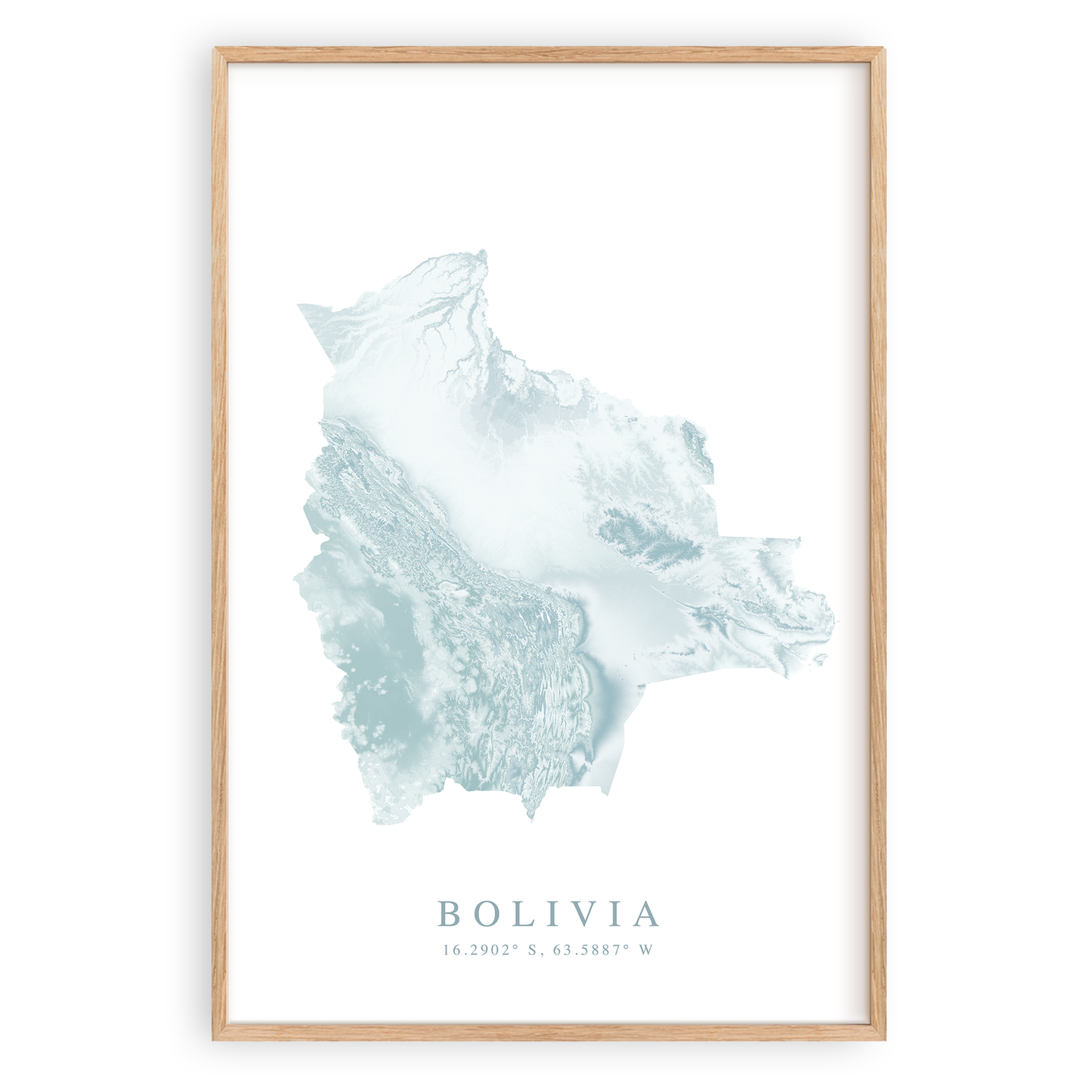 bolivia map print in wood frame