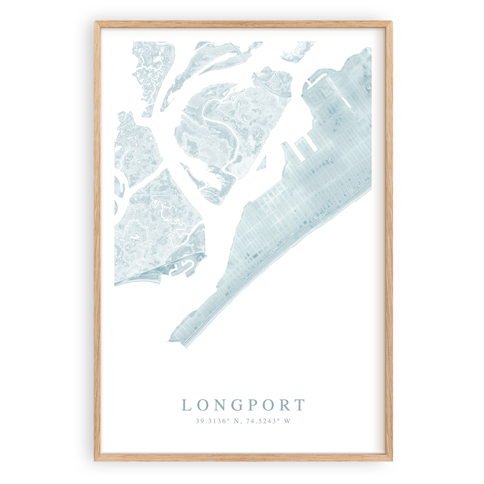 longport new jersey map print in wood frame