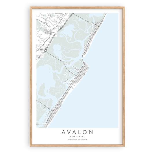 avalon new jersey map print in wood frame