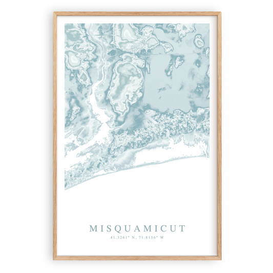 misquamicut rhode island map poster in wood frame