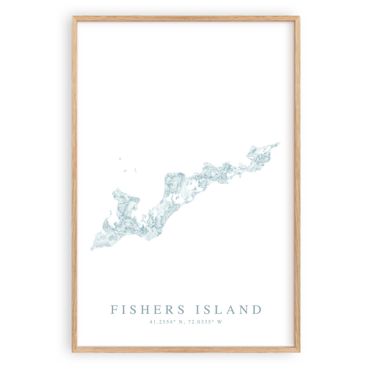 fishers island new york map print in wood frame