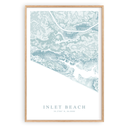 inlet beach florida map print in wood frame
