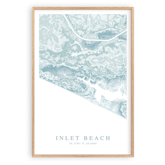 inlet beach florida map print in wood frame