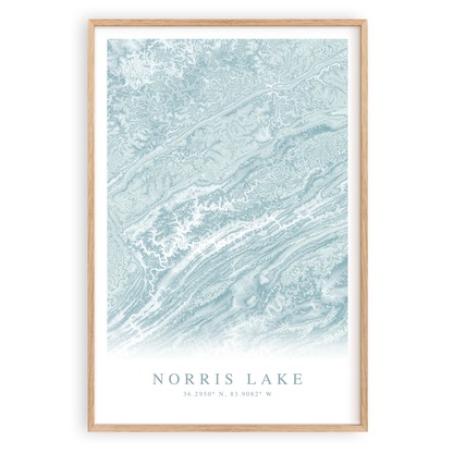 norris lake tennessee map print in wood frame