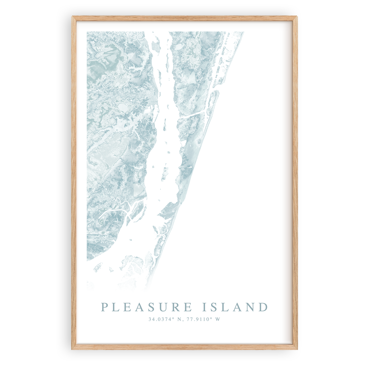 pleasure island north carolina map print in wood frame