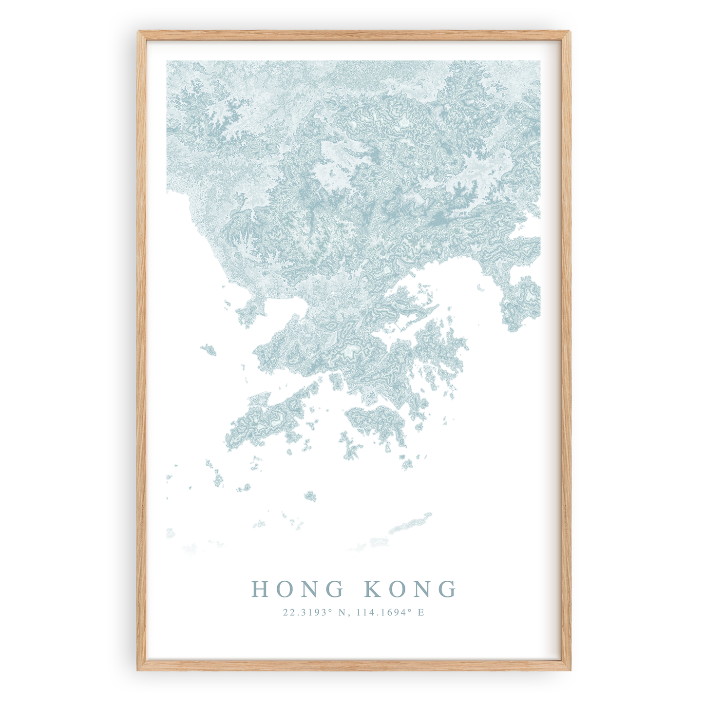 hong kong map print in wood frame