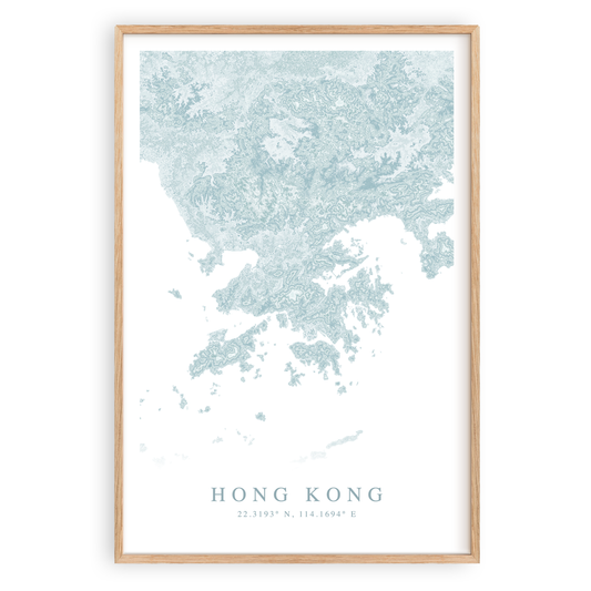 hong kong map print in wood frame