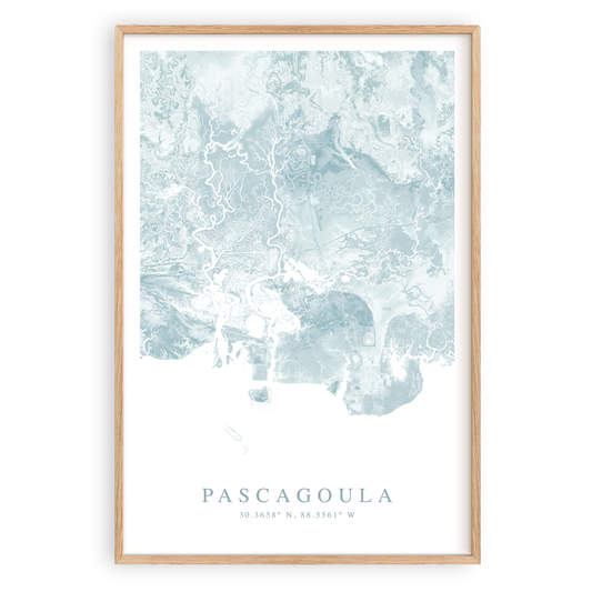 pascagoula mississippi map print in wood frame