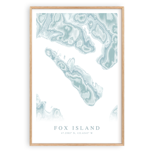 fox island washington map print in wood frame