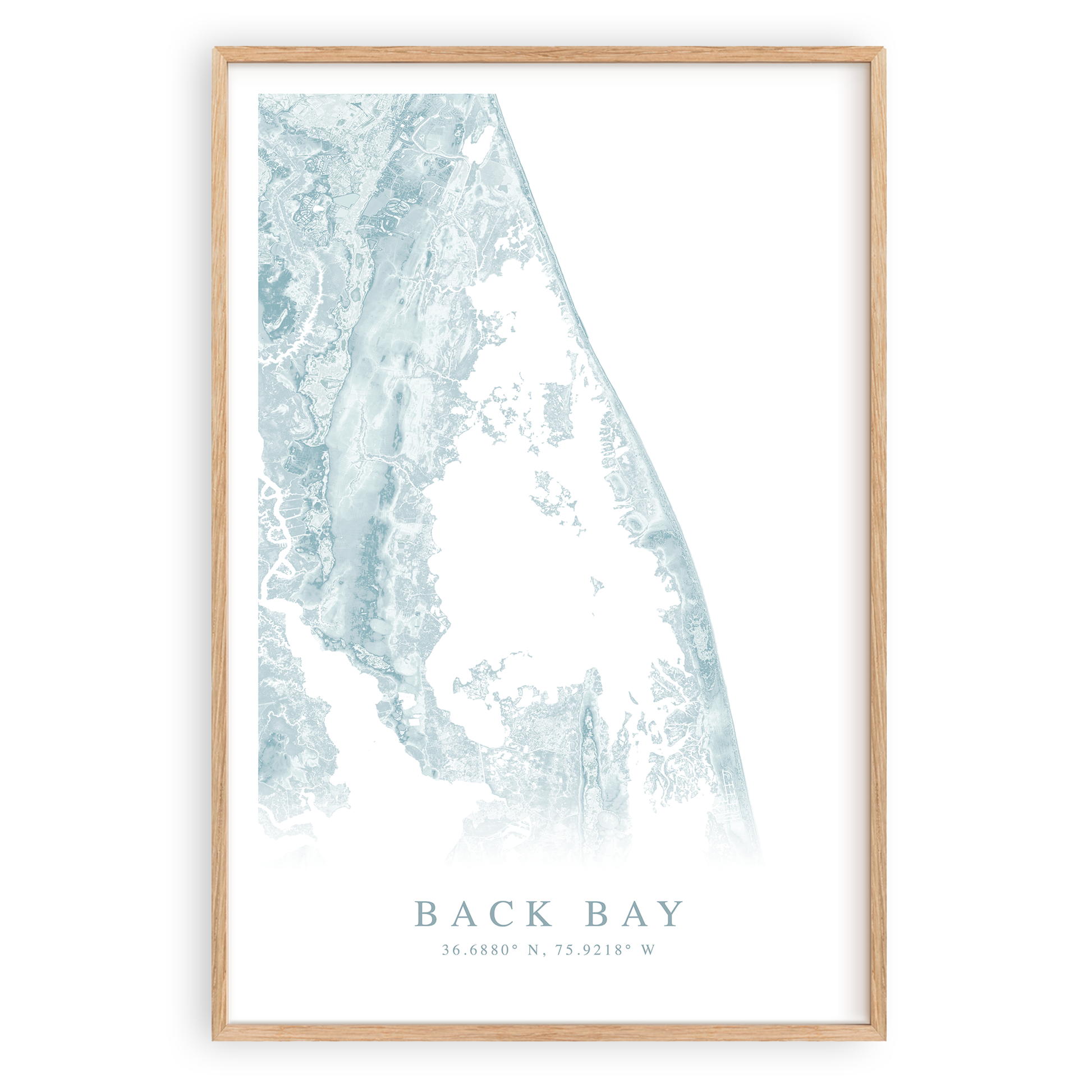 back bay virginia map print in wood frame