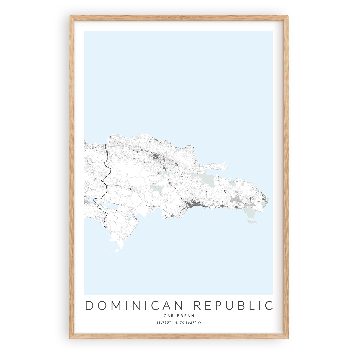 dominican republic map print in wood frame