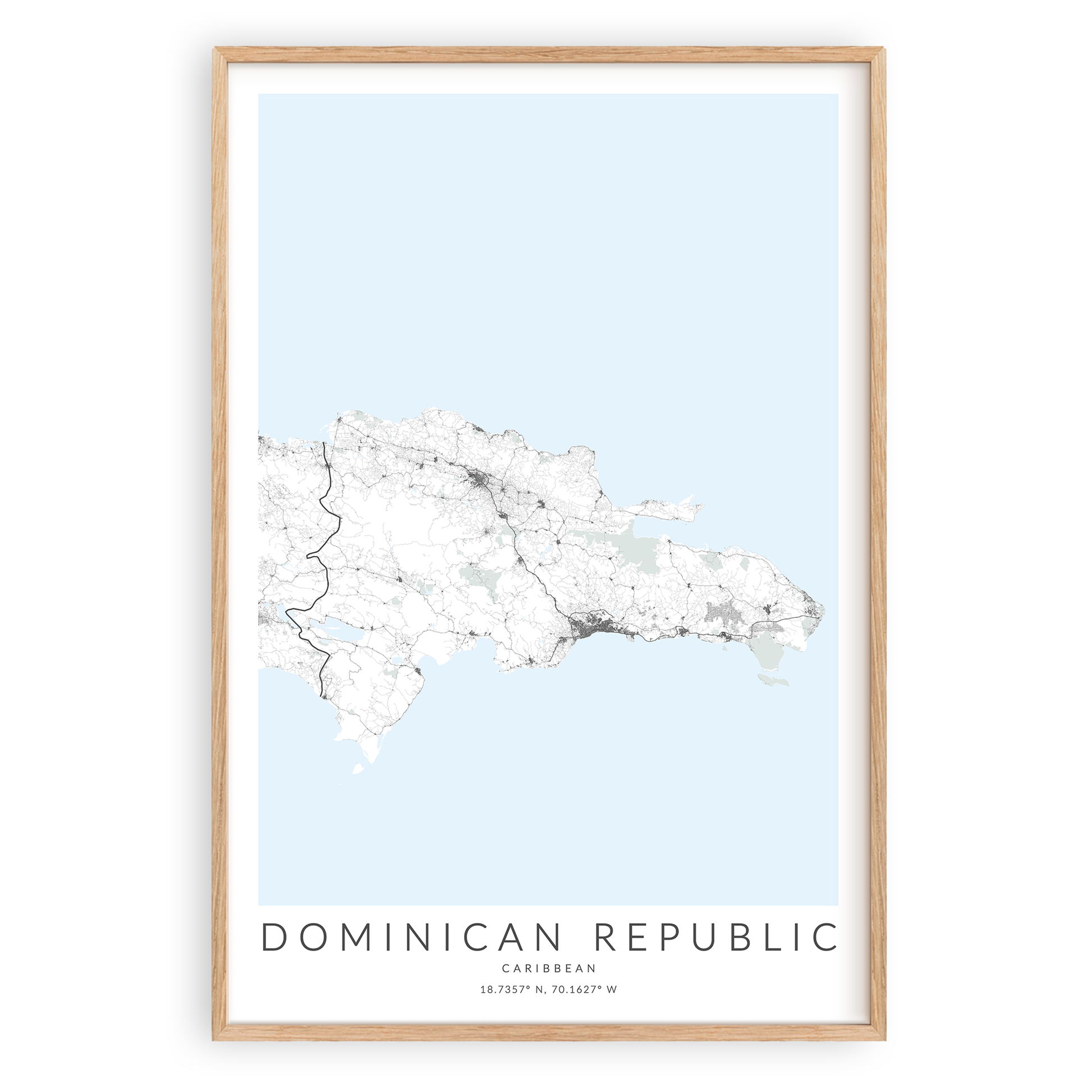 dominican republic map print in wood frame