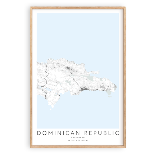 dominican republic map print in wood frame