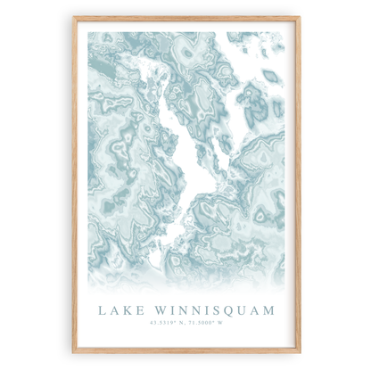 lake winnisquam map print in wood frame