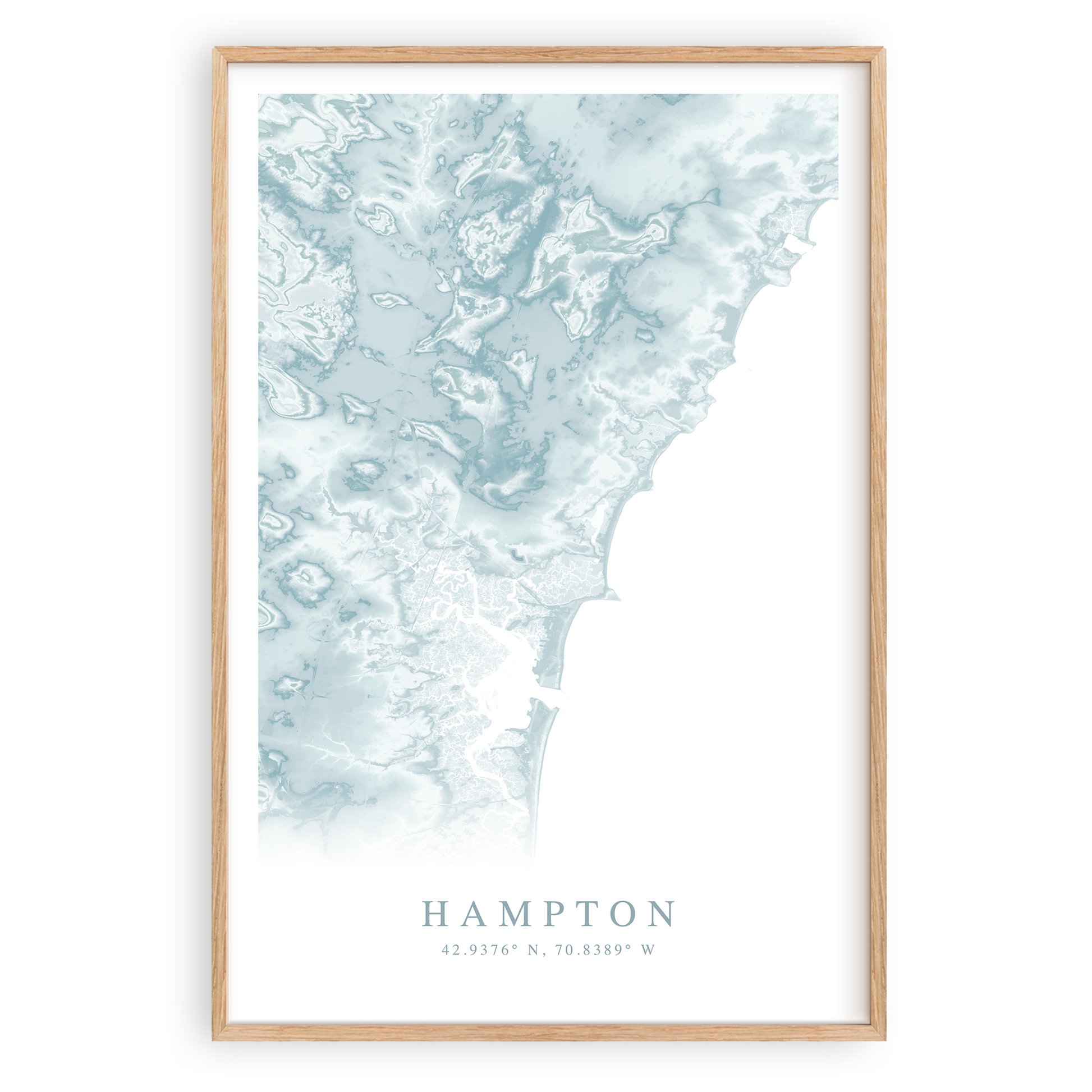 hampton new hampshire map print in wood frame