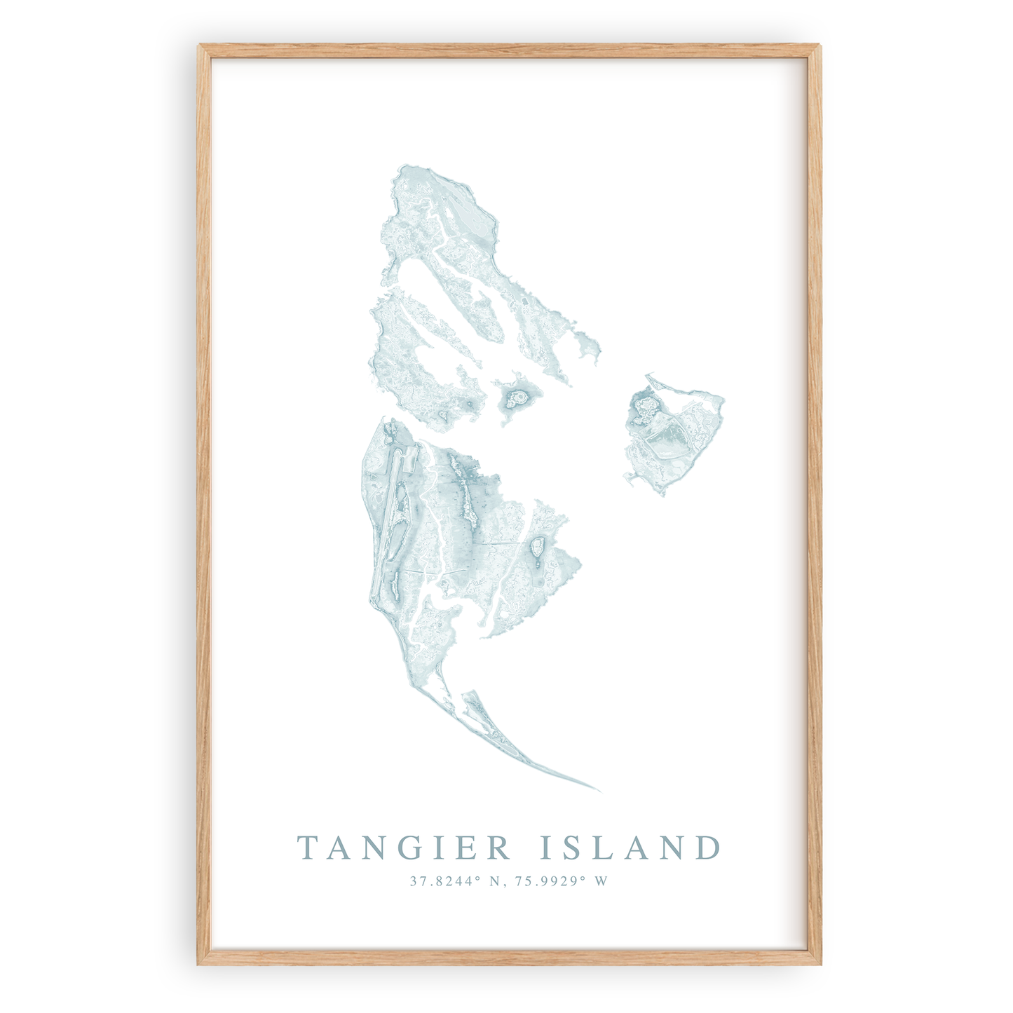 tangier island virginia map print in wood frame