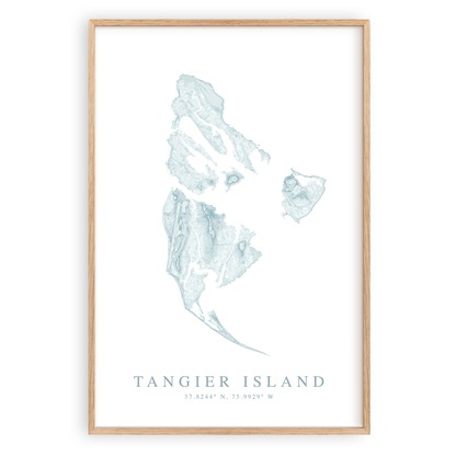 tangier island virginia map print in wood frame