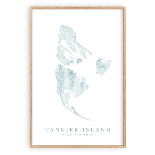 tangier island virginia map print in wood frame