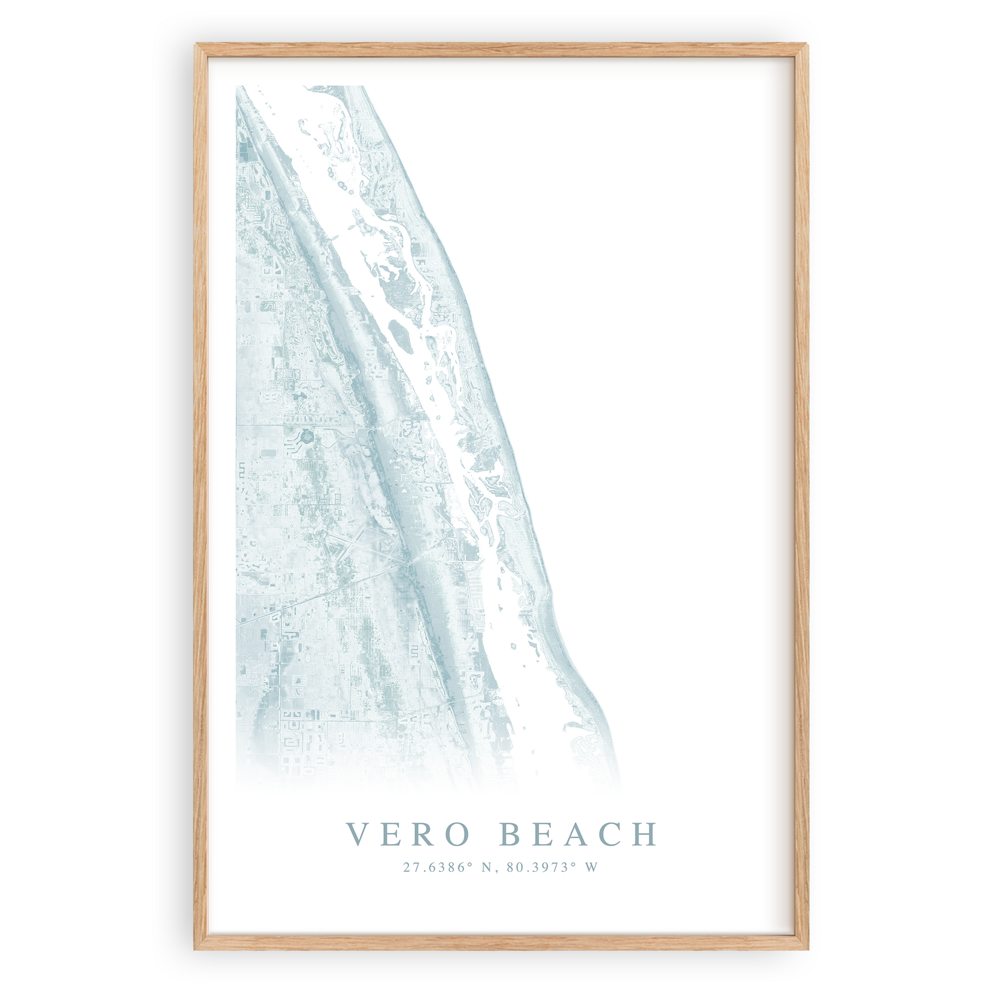 vero beach florida map print in wood frame