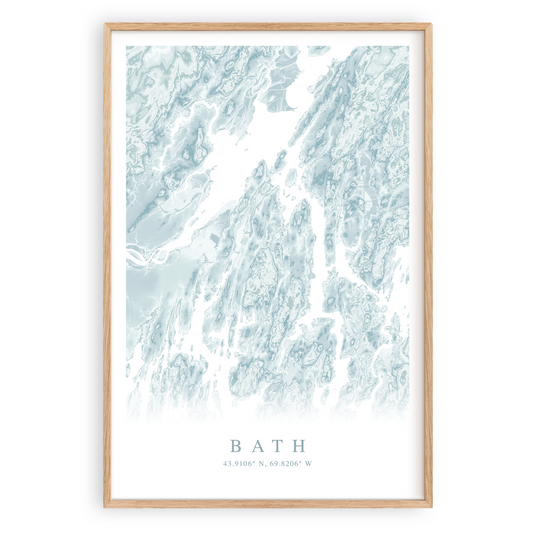 bath maine map poster in wood frame