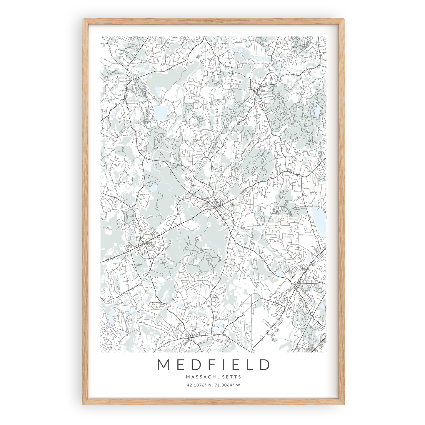 medfield massachusetts map print in wood frame