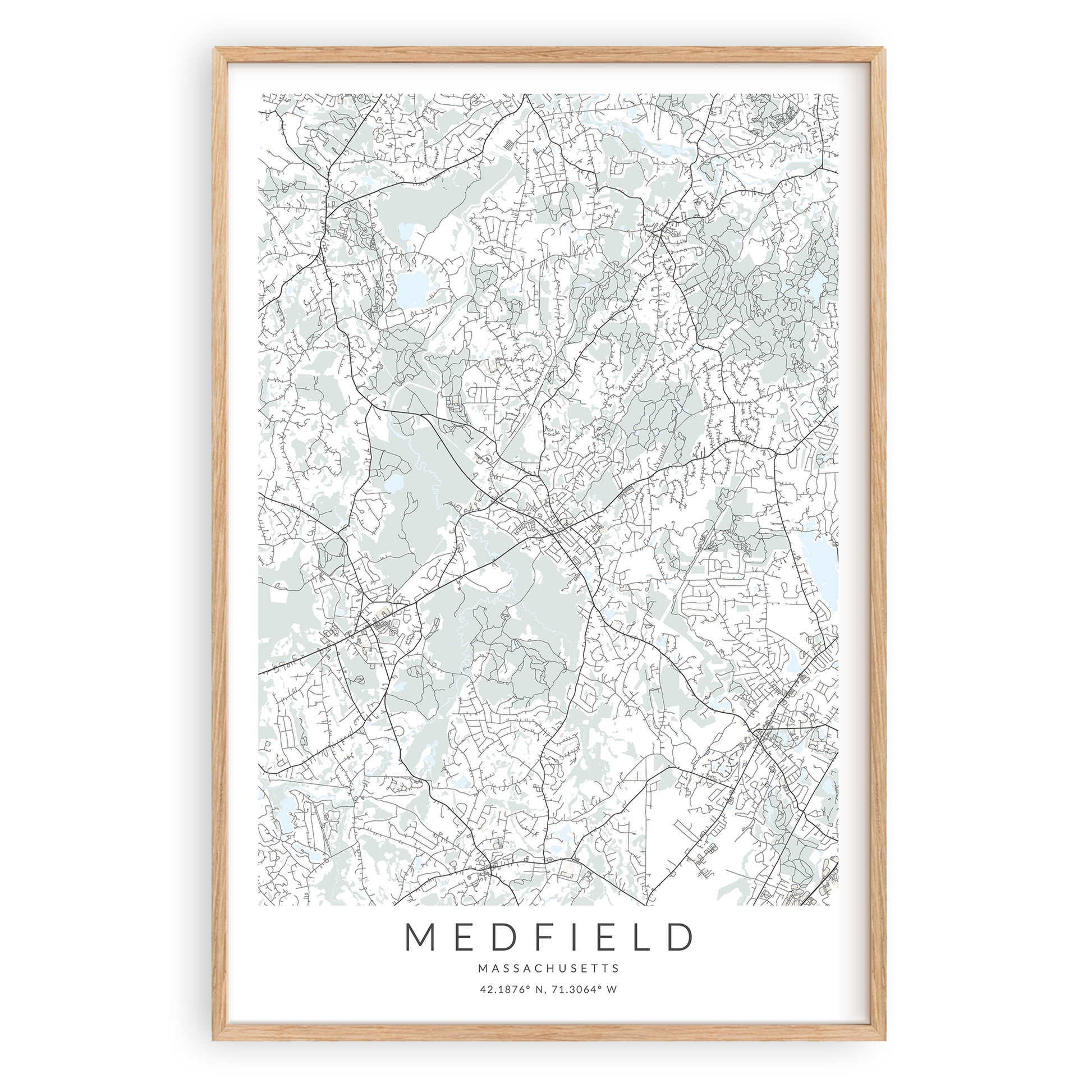 medfield massachusetts map print in wood frame