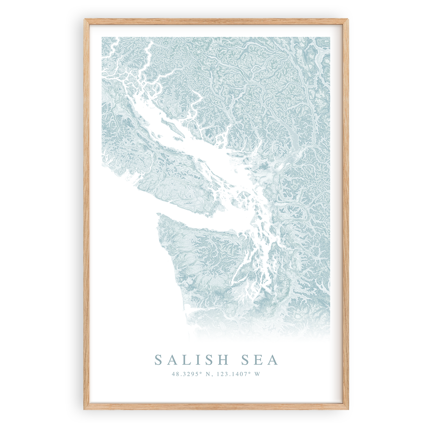 salish sea map print in wood frame