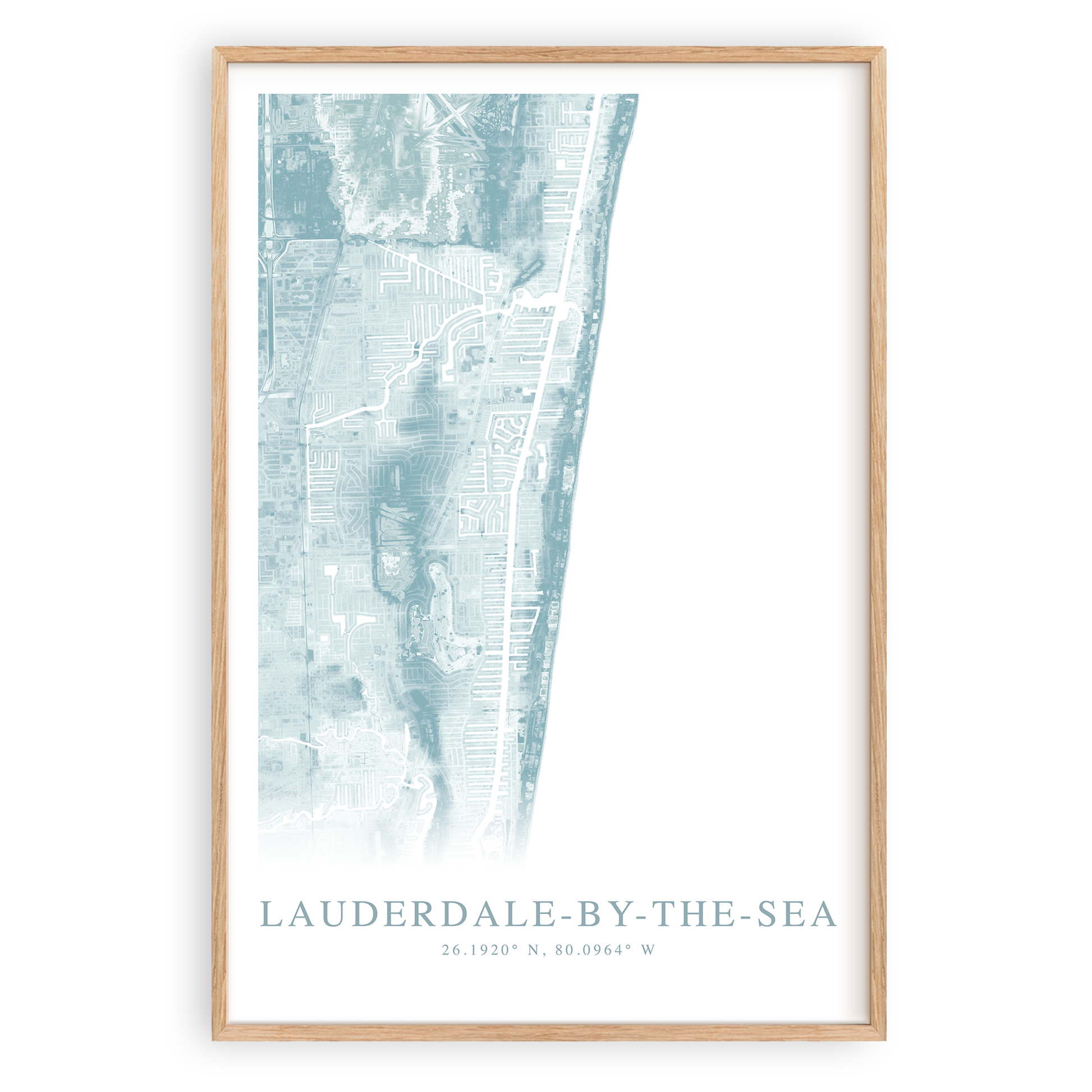 lauderdale by the sea florida map print in wood frame