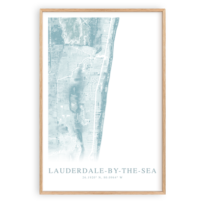 lauderdale by the sea florida map print in wood frame