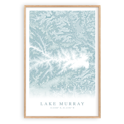 lake murray south carolina map print in wood frame
