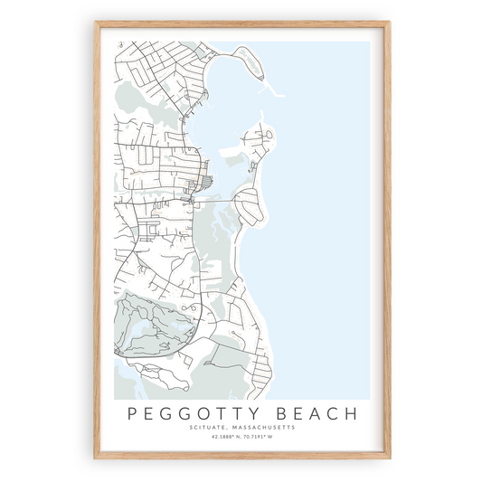 peggotty beach map print in wood frame