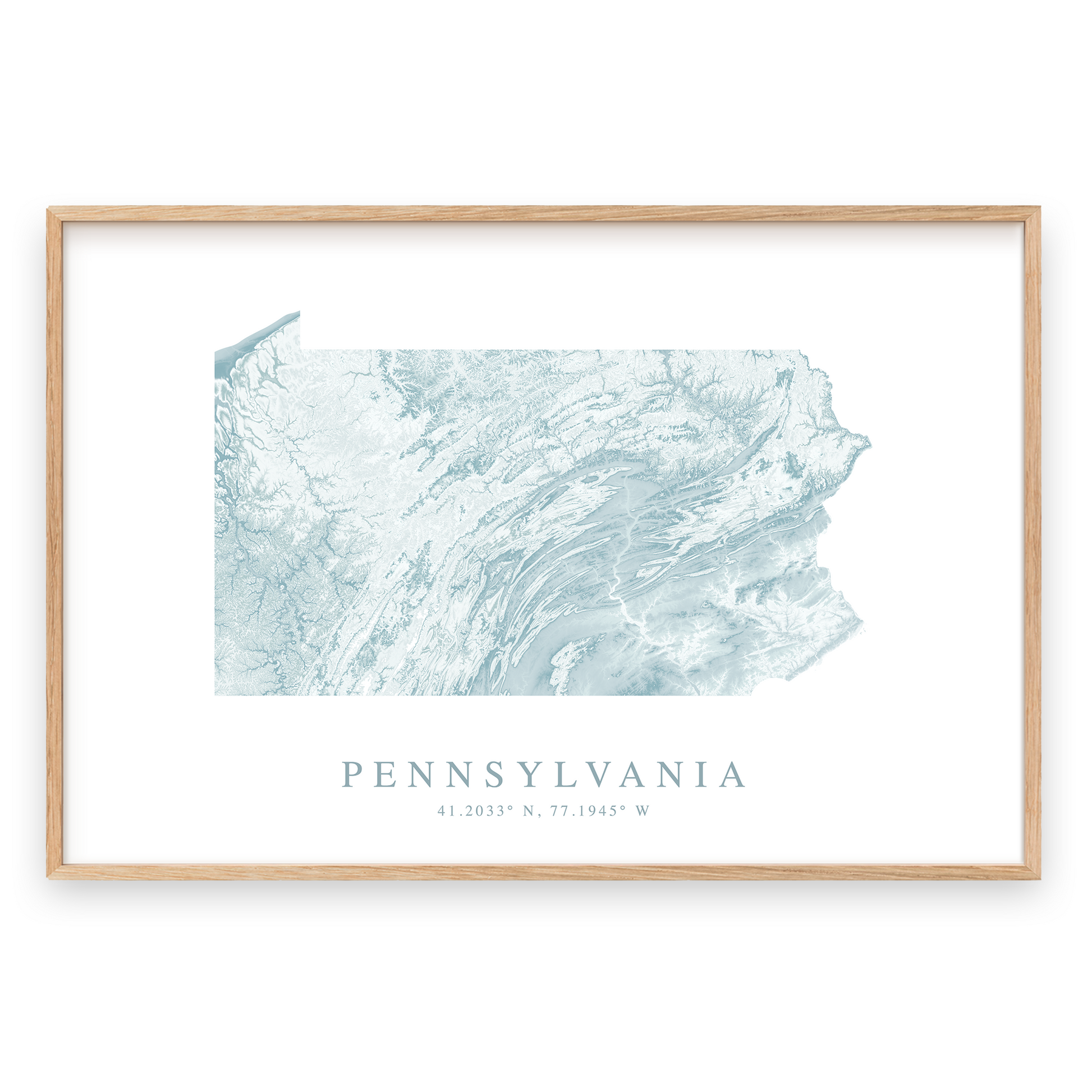 pennsylvania map print in wood frame