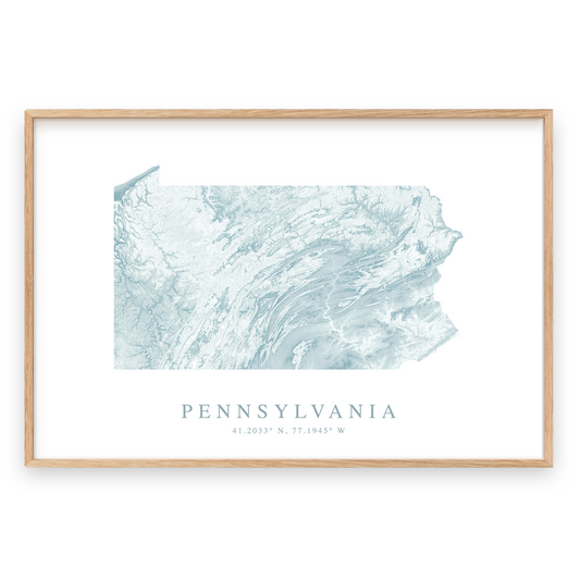 pennsylvania map print in wood frame