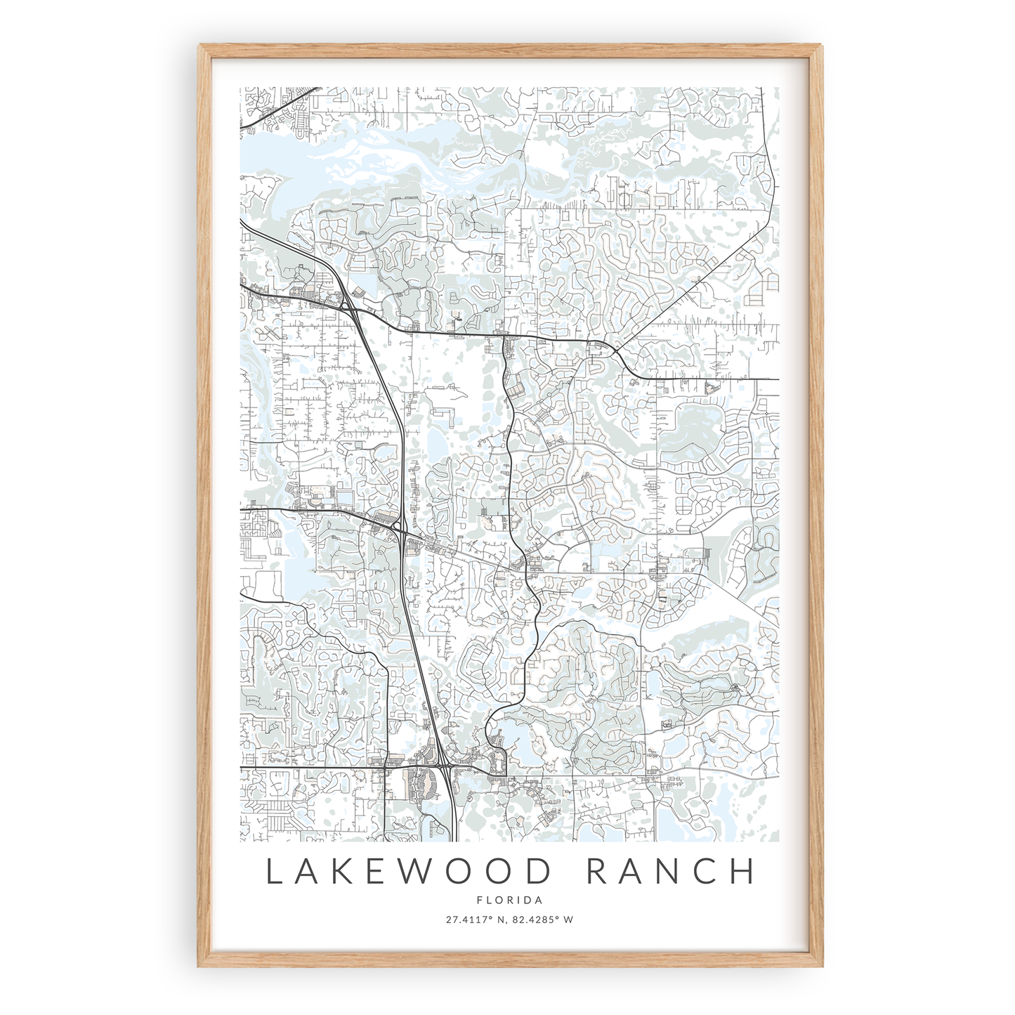 lakewood ranch florida map print in wood frame