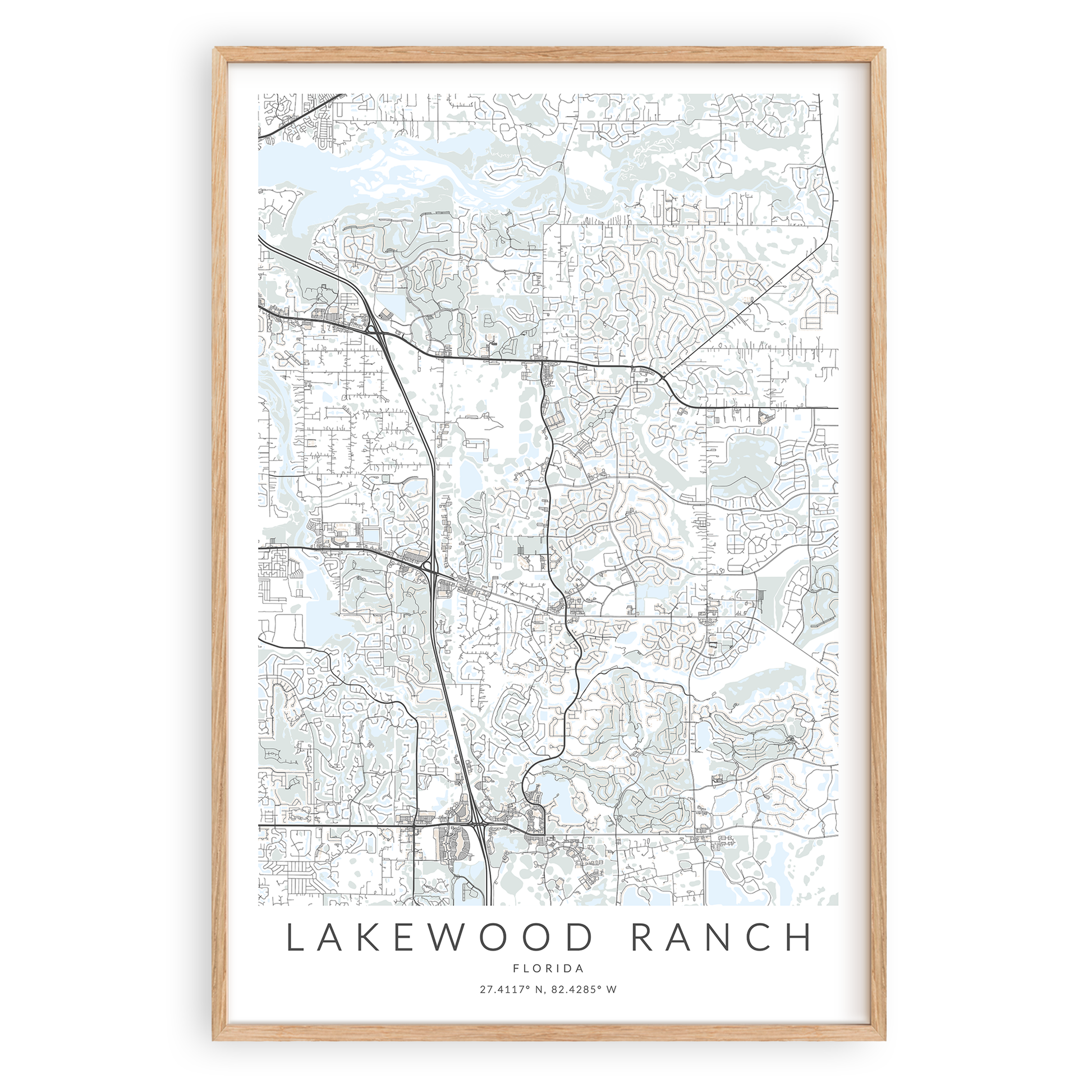 lakewood ranch florida map print in wood frame