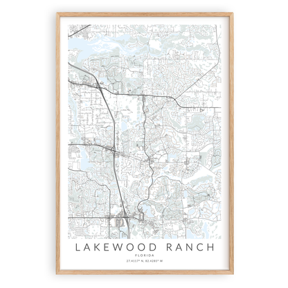 lakewood ranch florida map print in wood frame