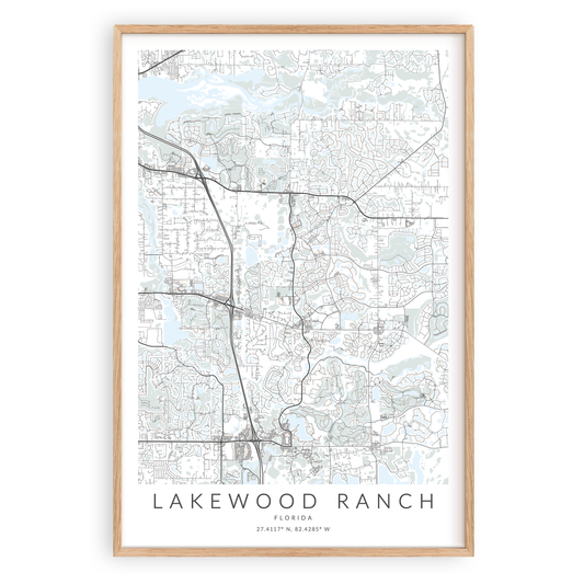 lakewood ranch florida map print in wood frame