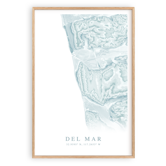 del mar california map print in wood frame