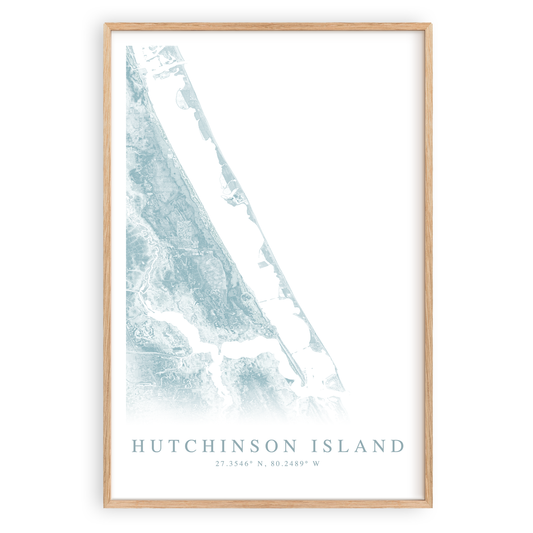 hutchinson island florida map print in wood frame