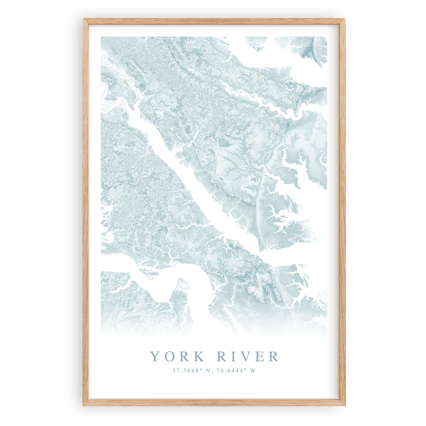 york river virginia map print in wood frame