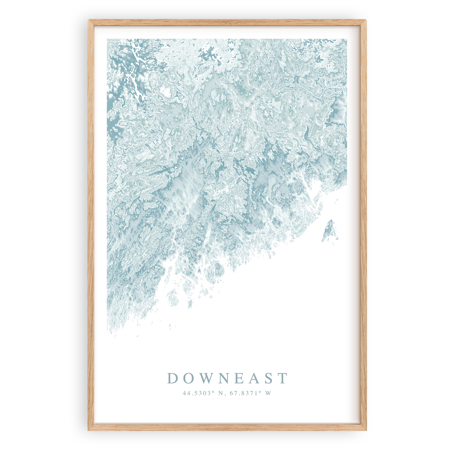 downeast maine map print in wood frame
