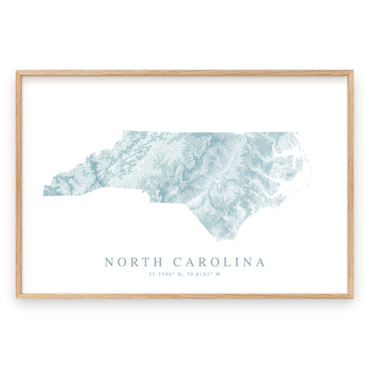 north carolina map print in wood frame