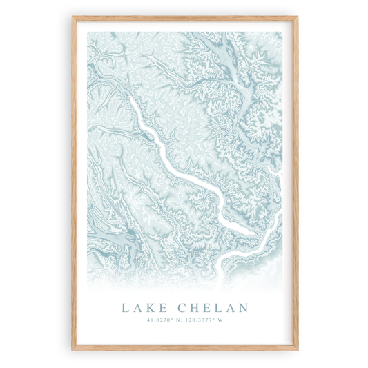 lake chelan washington map print in wood frame