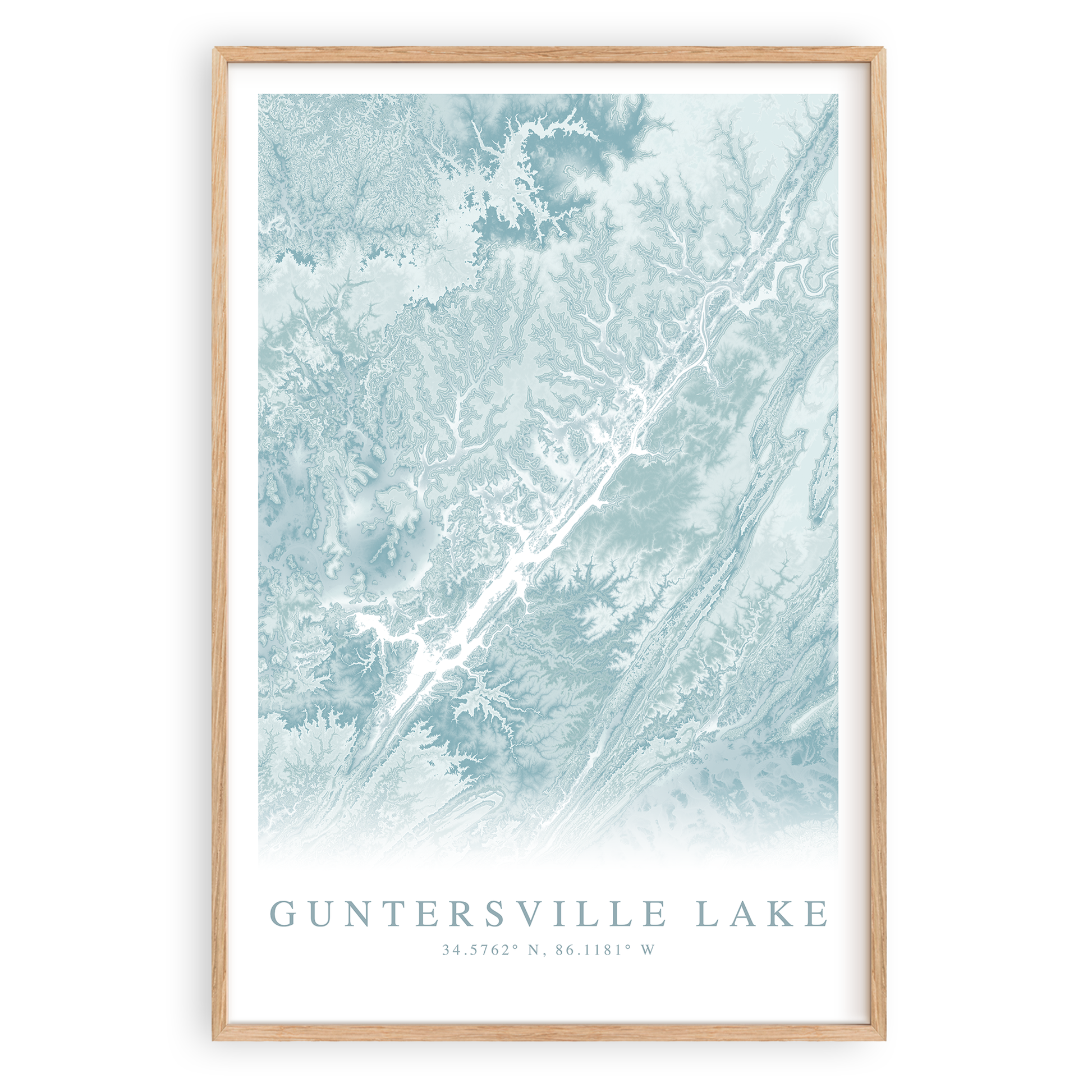 guntersville lake alabama map print in wood frame