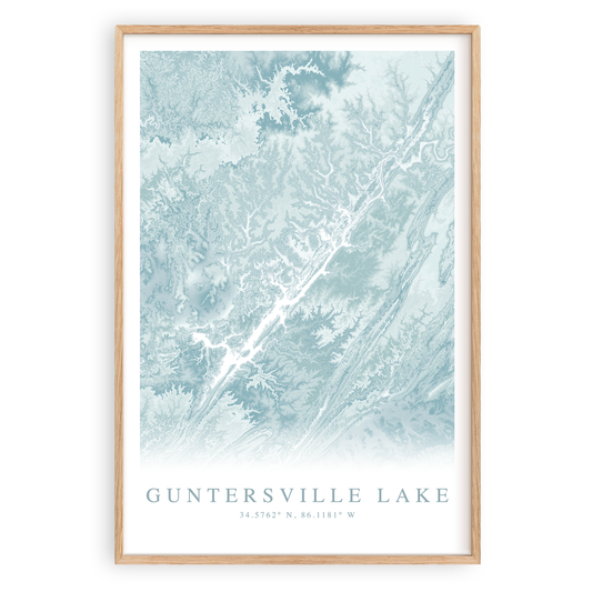 guntersville lake alabama map print in wood frame