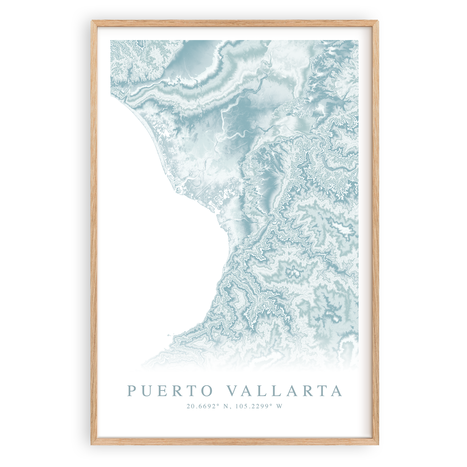 puerto vallarta mexico map print in wood frame