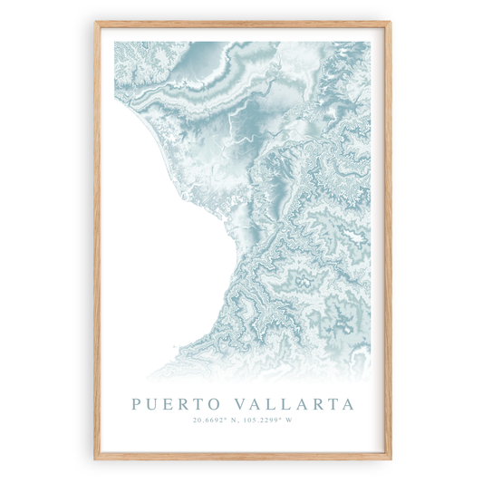 puerto vallarta mexico map print in wood frame